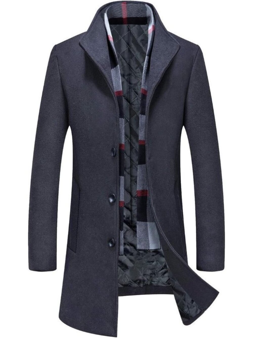 Aptro Men's Wool Trench Coat Winter Fleece Business Jacket Overcoat With Scraf